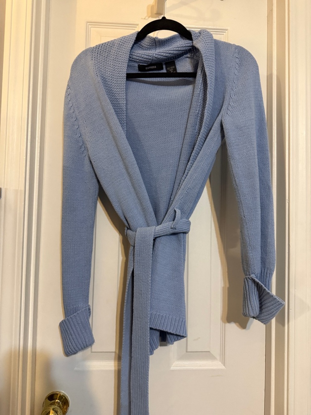 Express Powder Blue Belted Shawl Collar Cardigan